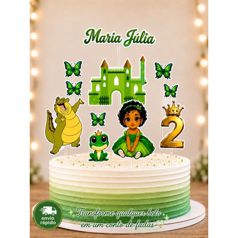 TOPO DE BOLO TIANA A PRINCESA E O SAPO PERSONALIZADO COM NOME E IDADE ENVIO IMEDIATO