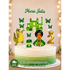 TOPO DE BOLO TIANA A PRINCESA E O SAPO PERSONALIZADO COM NOME E IDADE ENVIO IMEDIATO