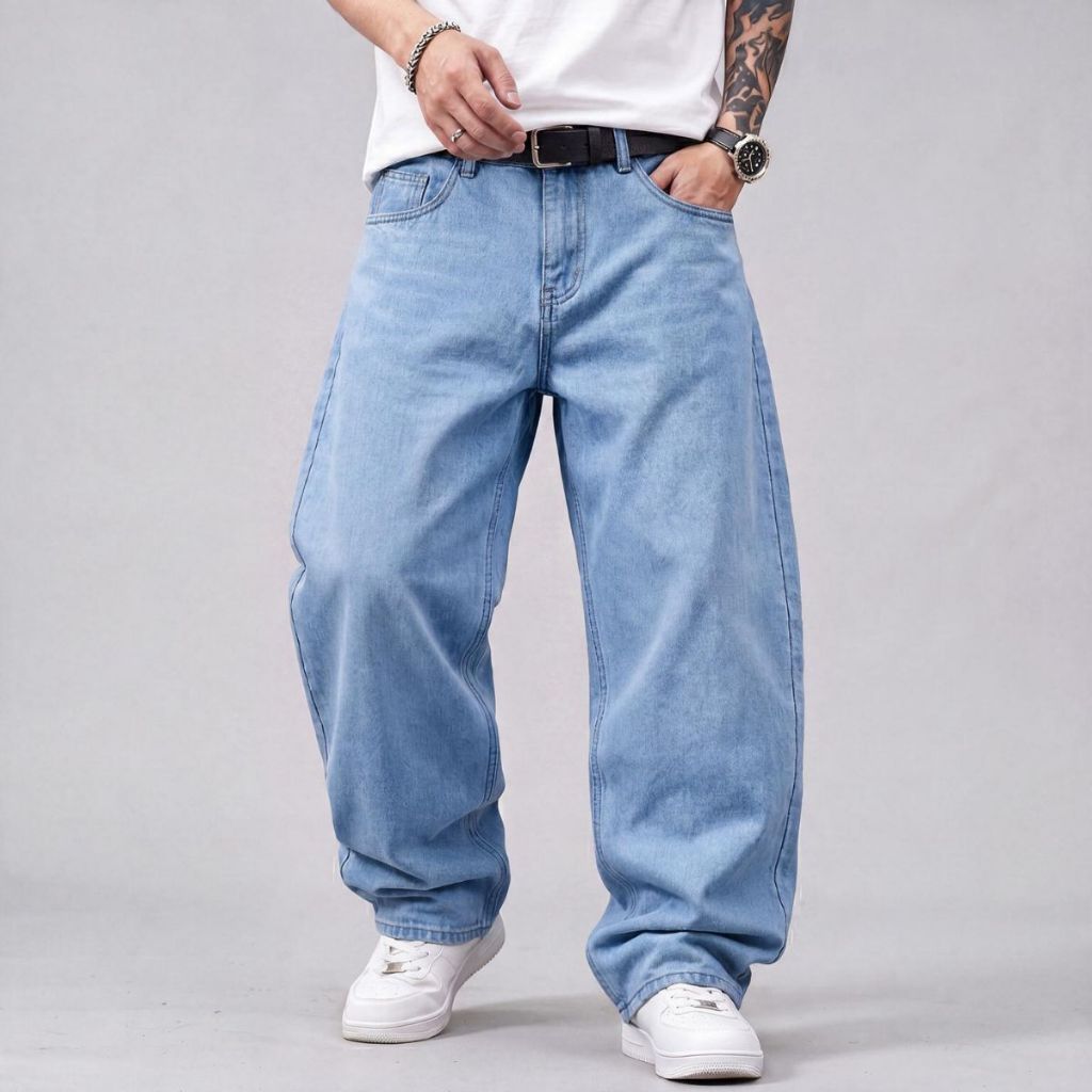 Calça Jeans Balão Masculina Azul Claro Baggy Larga Streetwear Oversized Skatista Y2K 36 ao 48
