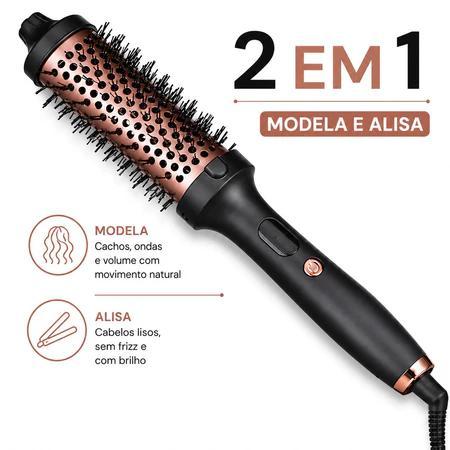Escova Modeladora de Cabelo 2 em 1 | Alisador e Modelador com Íons Negativos