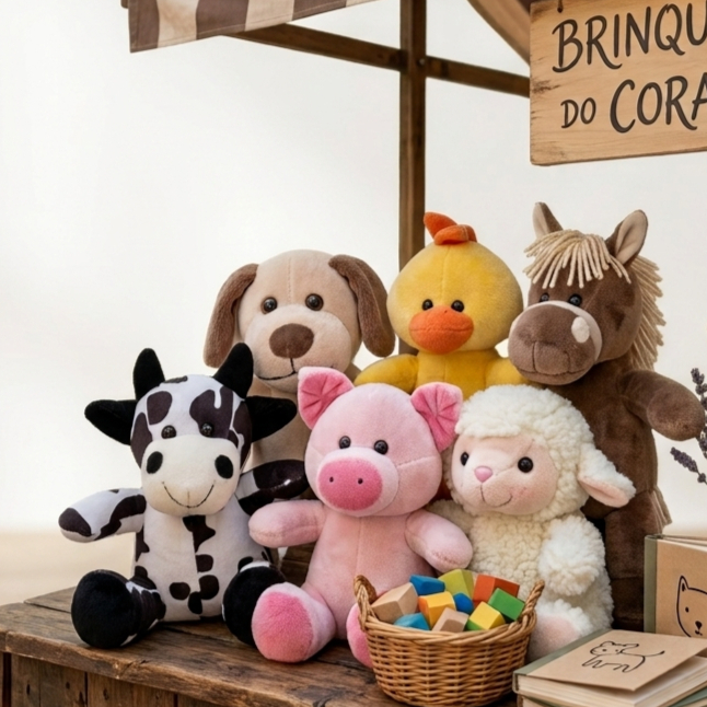 Bicho de Pelúcia 1 unidade Tema Fazendinha Antialérgicos 25 cm