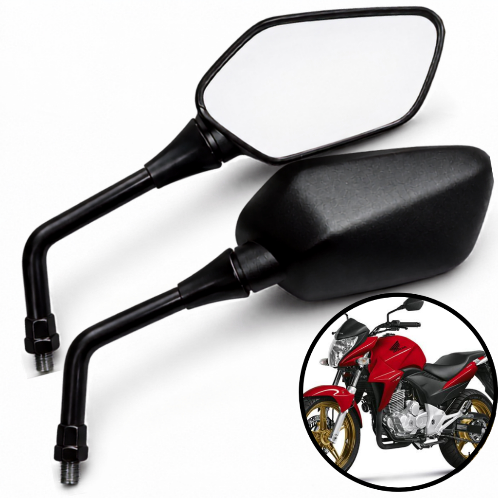 Par Espelho Retrovisor Honda CB 300 2009 a 2015 Haste Curta Rosca 10mm