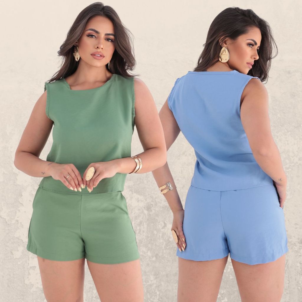 Conjunto Feminino Blusa Regata e Shorts Verão Conjunto Regata e Shorts Alfaiataria Elegante Casual Conjunto Verão