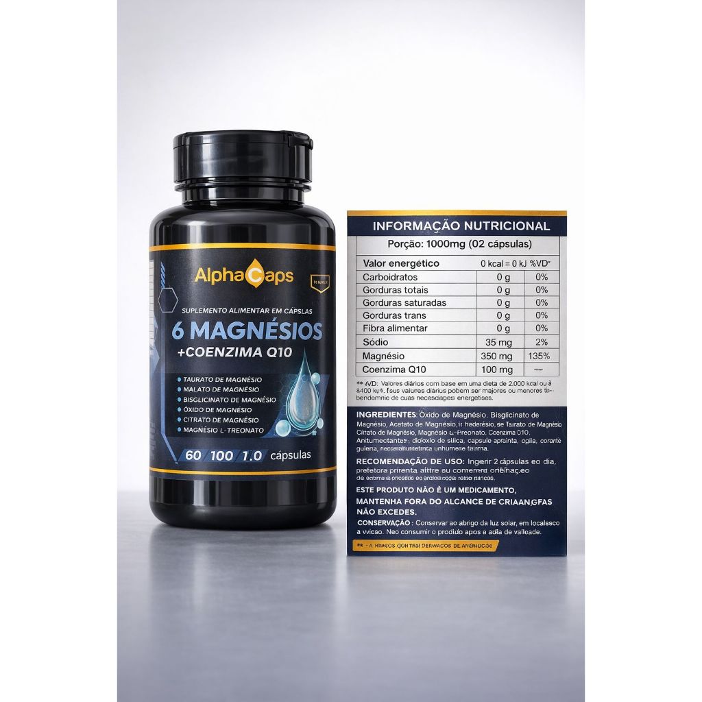6 Mág + Coezima Q10 120 Cápsulas 500mg Suplemento Natural Envio Imediato