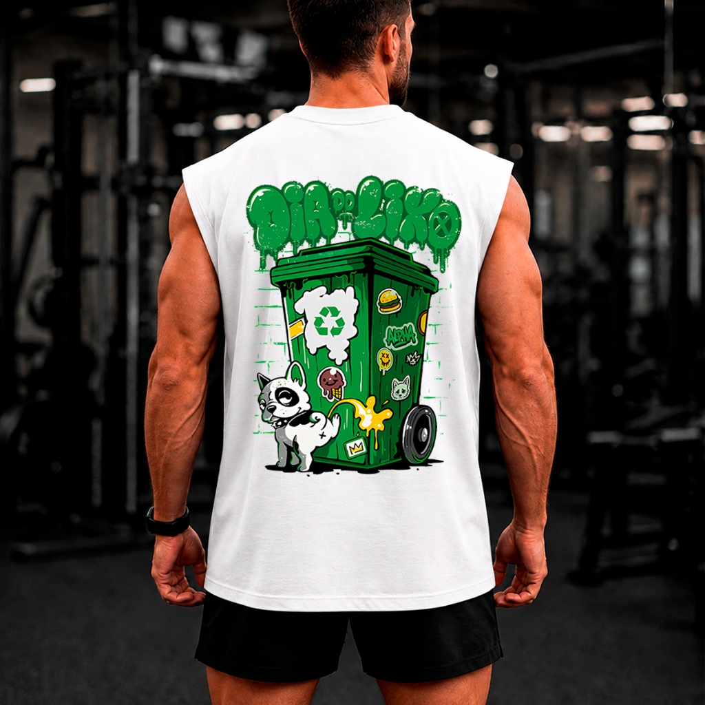 Regata Machão Masculina Oversized Estampada Dia do Lixo Cachorro Grafiti Street Camiseta Regata Academia Treino Premium