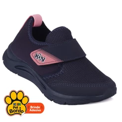 Tênis Infantil Feminino Klin Slip-On Calce Fácil Leve e Respirável - Marinho e Rosa