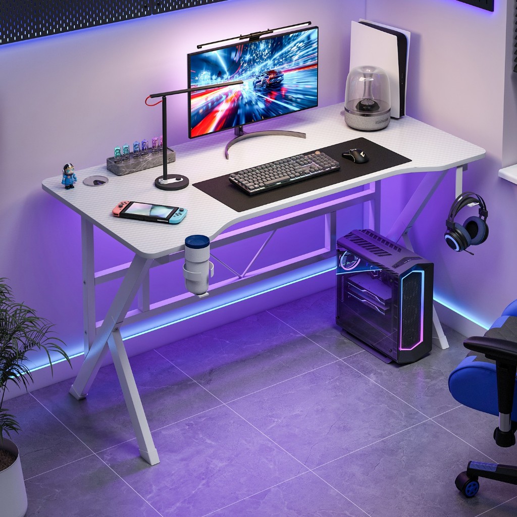 Mesa Gamer e Escritório Minimalista Tampo 110cm, Organizador de Cabos para Jogos e Estudos