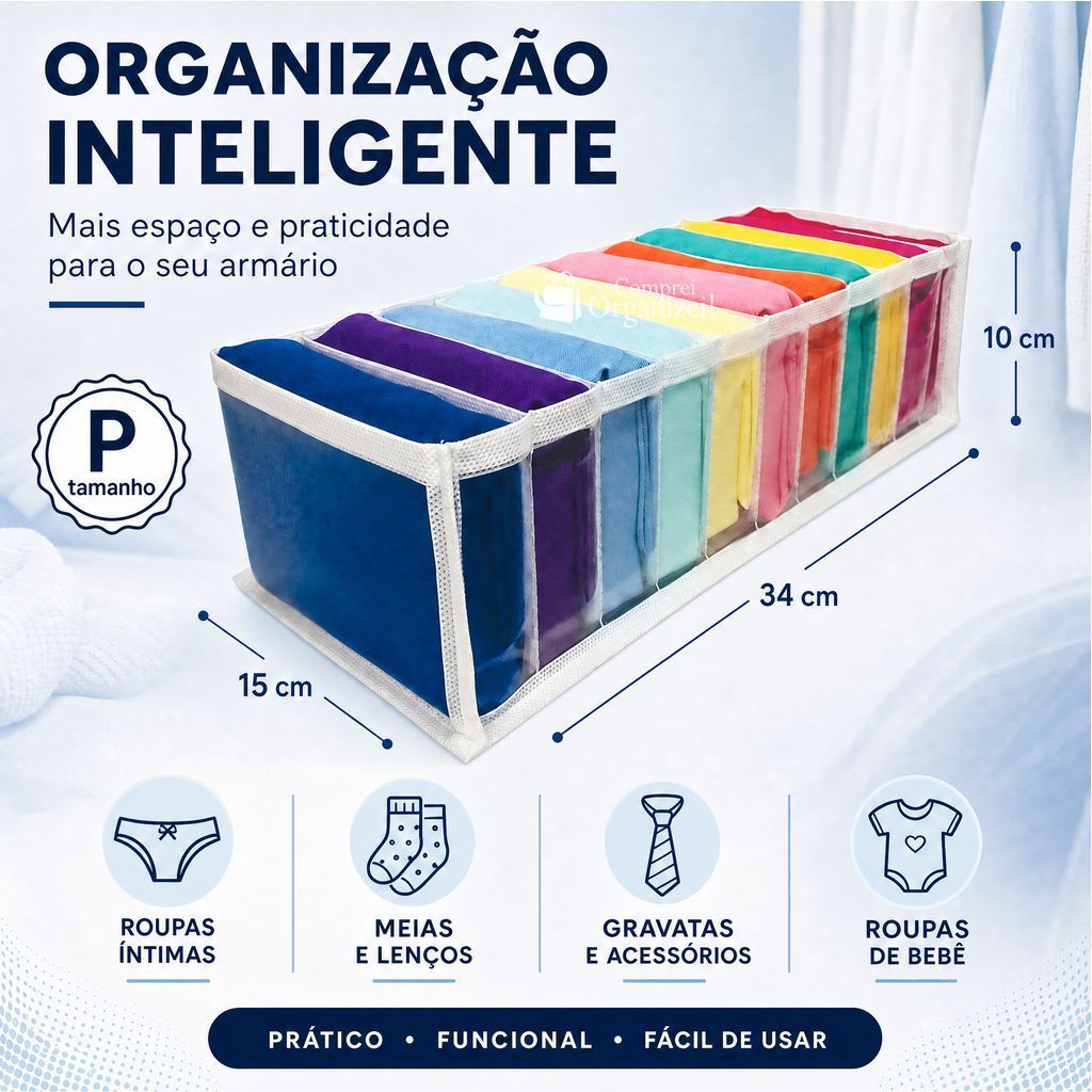 Kit 05 Organizador de gavetas /  Colmeia organizadora P 10x15x34cm / Organizador de Guarda Roupas P