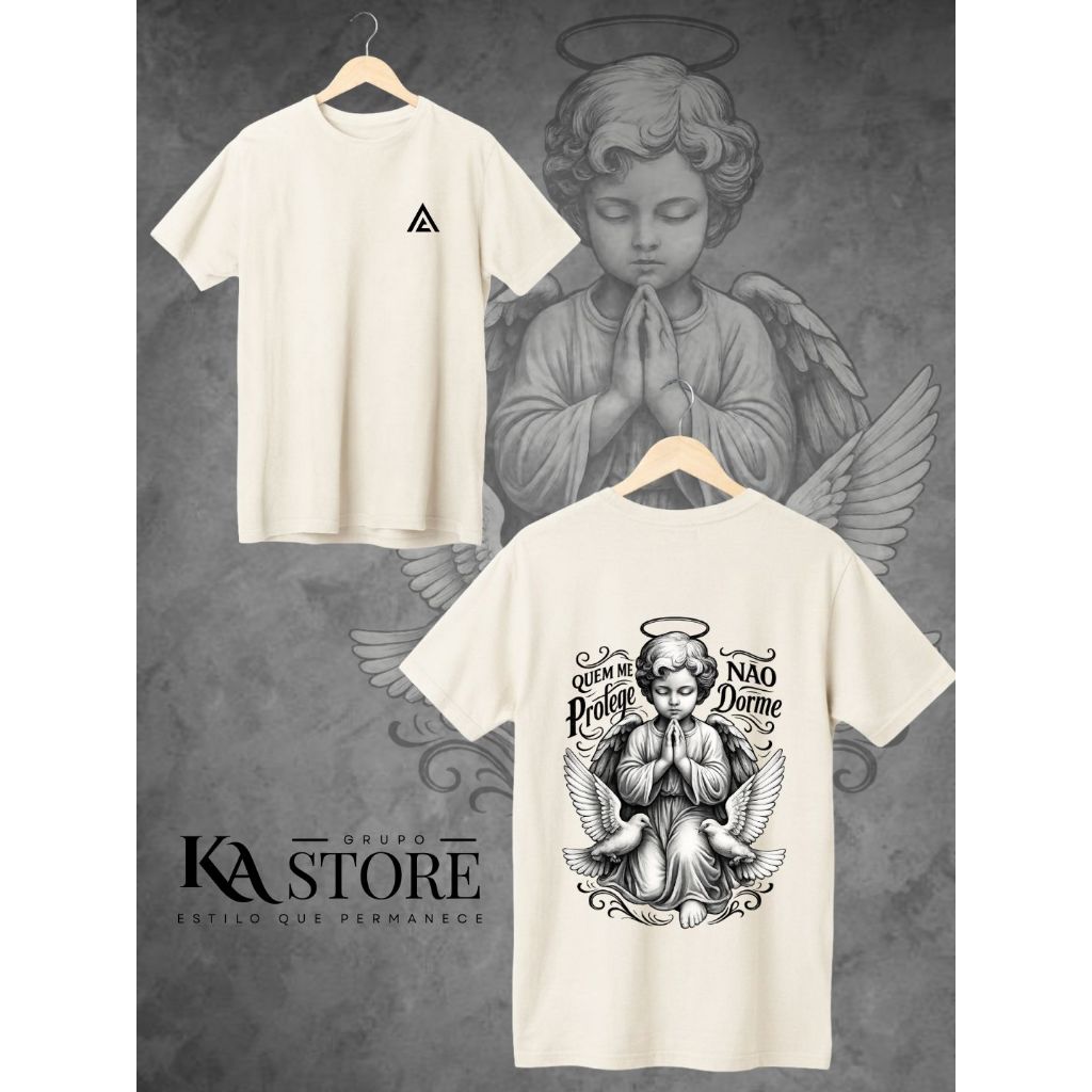 Camiseta T-Shirt Feminino ou Masculino Streetwear Quem me Protege Não Dorme Anjo Blessed Camisetas Algodão LANÇAMENTO