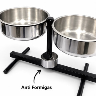 Comedouro Duplo Anti Formiga Elevado Altura Ajustável Alumínio para Cachorro e Gato Pet Regulavel