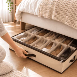 Sapateira Organizador Fléxivel 12 Pares Divisórias Sapato Tênis Chinelo Tampa Zíper Portatil CHEF D