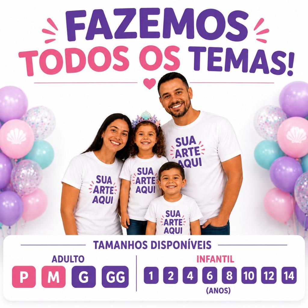 KIT 3 Camisetas personalizadas como você quiser fazemos com foto, frase, logo ou tema de aniversário