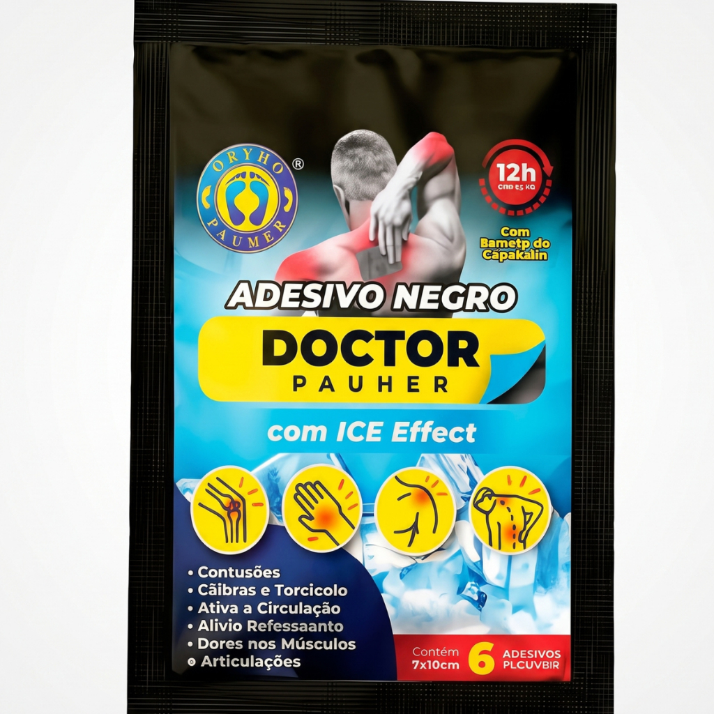Adesivo Negro Ortho Pauher Doctor Pauher 6 Unidades Ice Effect para Músculos e Articulações 7x10cm