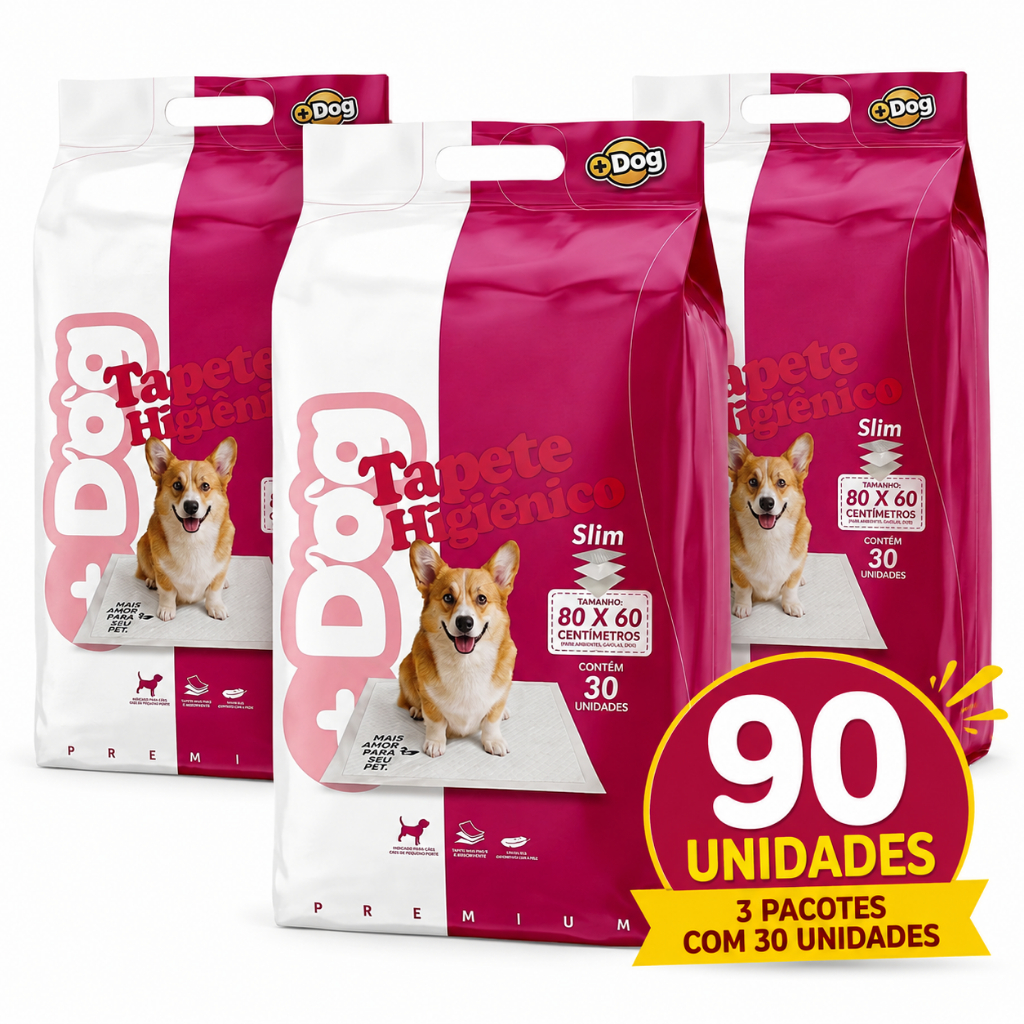 Kit Tapete Higiênico Premium 90 Unidades 80x60cm para Cães Mais Dog Super Absorvente Anti Vazamento