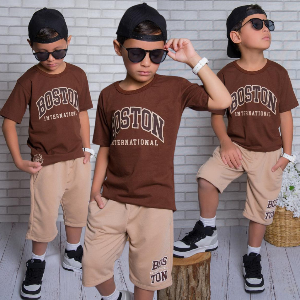 Conjunto Infantil Masculino Juvenil Lançamento Verão  Bermuda Roupa menino Top Veste 2 ao 14 anos