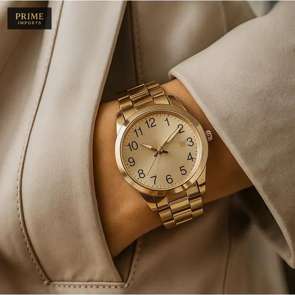 Relógio Feminino Dourado Banhada a Ouro 18k A Prova D'água de Quartzo em Aço Inoxidável Casual Pallyjane Guke-