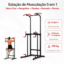 Aparelho de Musculação Doméstico 5 em 1 Barra Fixa Ajustável Suporte 150kg Treino de Costas Peito Abdômen