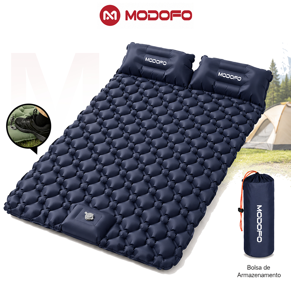 MODOFO Colchão Inflável Solteiro/Casal Camping Cama de Ar com Bomba de Pé Embutida Travesseiro 190cm