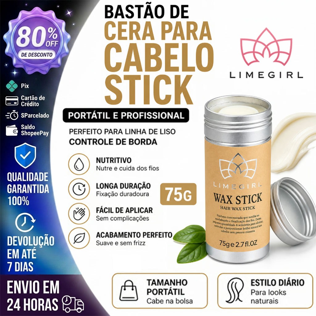 【LIMEGIRL】Bastão De CERA Para Cabelo STICK Portátil Profissional Perfeito Linha De Liso Não Frizado Controle De Borda75g