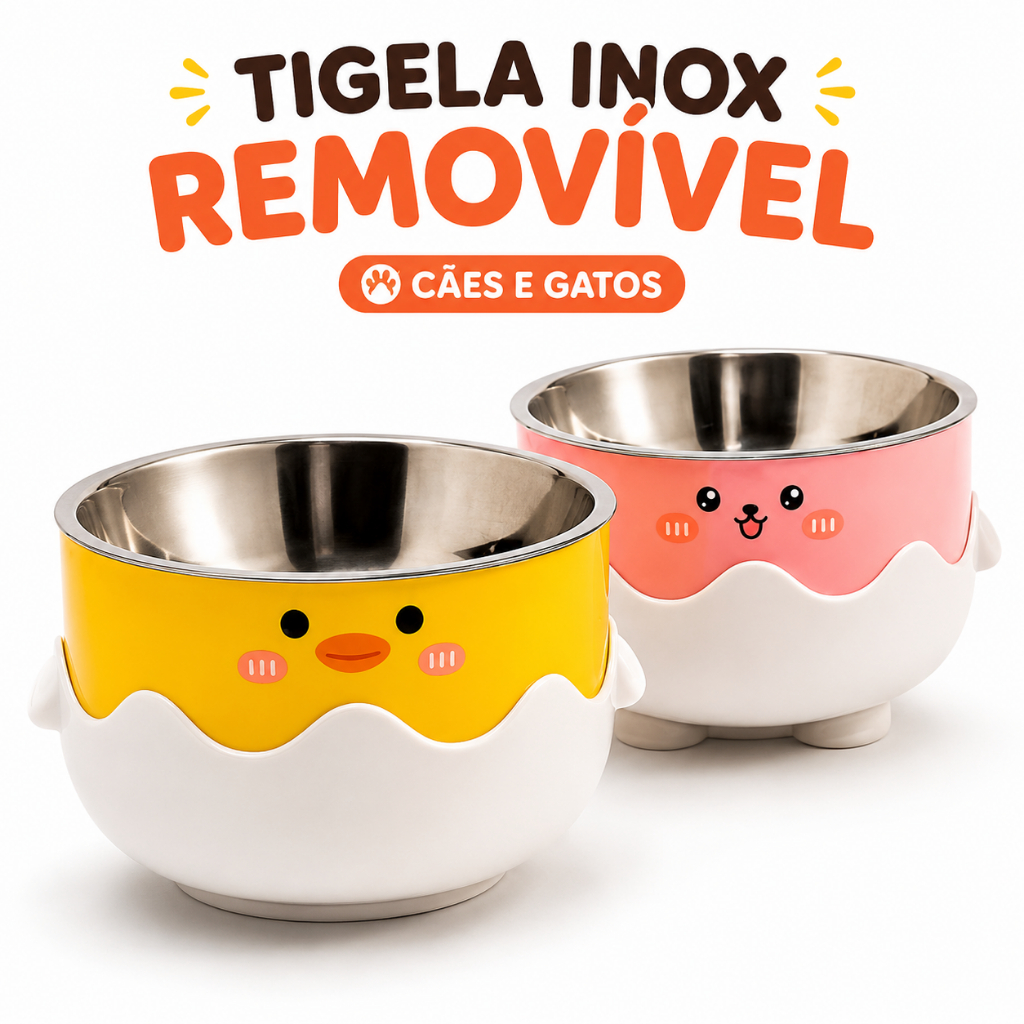 Comedouro Inox para Cães e Gatos com Tigela Removível Fácil de Limpar Design Fofo