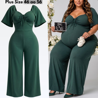 Macacão Plus Gestante Tamanho Size Grande Grávida Elegante Ensaio Chá Bebê Revelação Maternidade Elegante Soltinho Largo