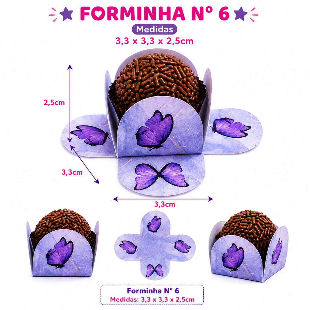 Forminha para Doces Festa Infantil Personalizada Porta Brigadeiro Lembrancinha 4 Pétalas