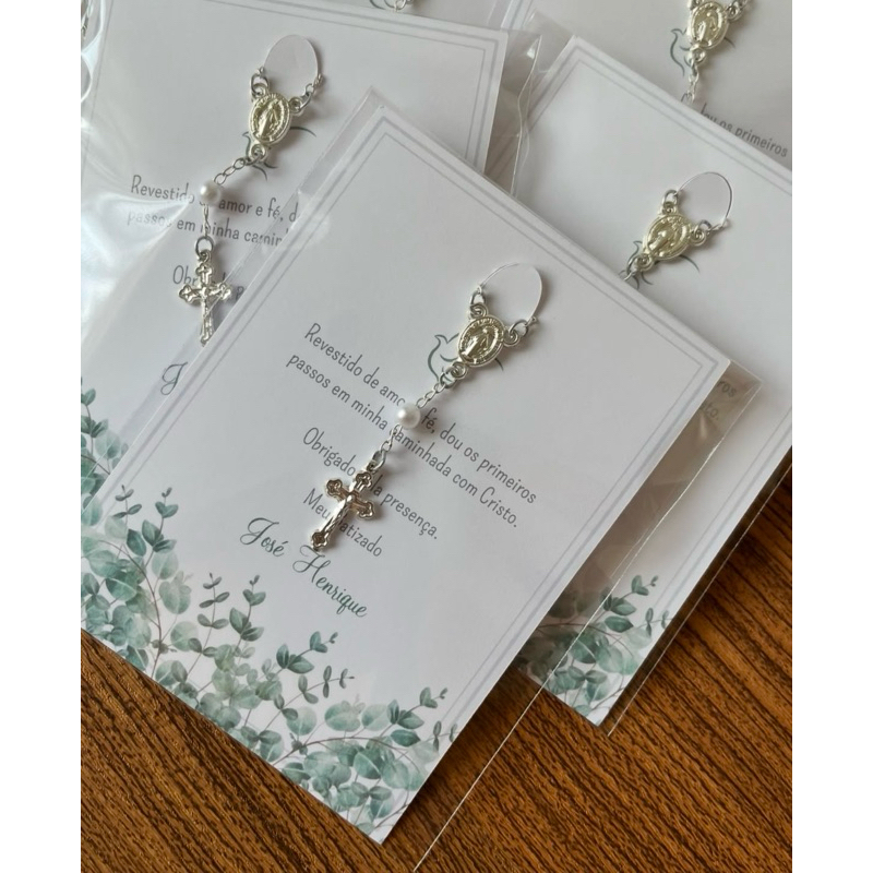 10 UNIDADES LEMBRANCINHA BATIZADO - LEMBRANCINHA PRIMEIRA COMUNHÃO - CARD PERSONALIZADO COM TERÇO