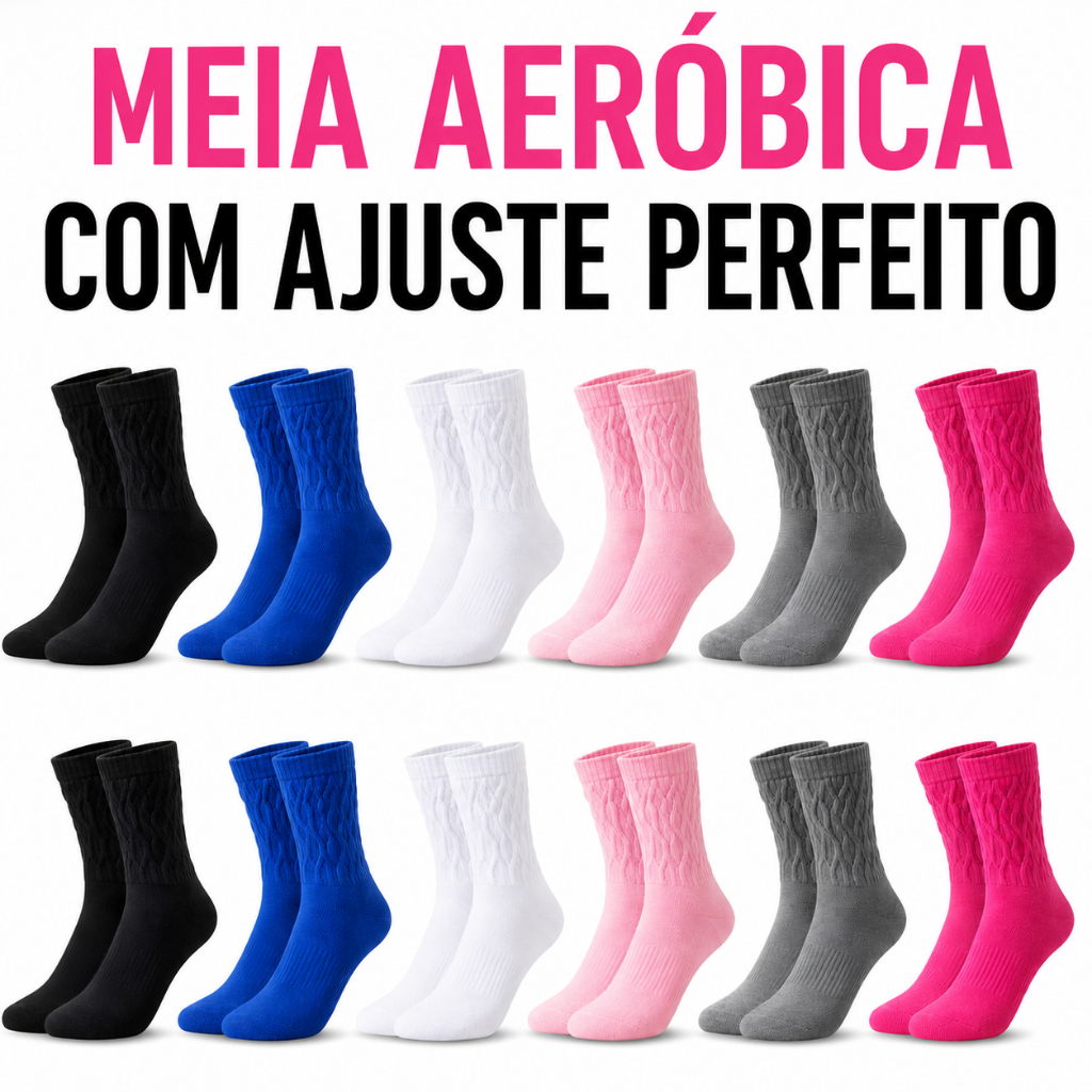 6 a 48 Meias Aeróbica Feminina Fitness Academia | 3 a 24 Pares