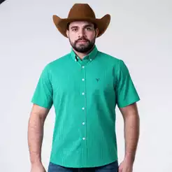 Camisa Masculina Xadrez Country Texas Farm Manga Curta Premium Rodeio Cowboy