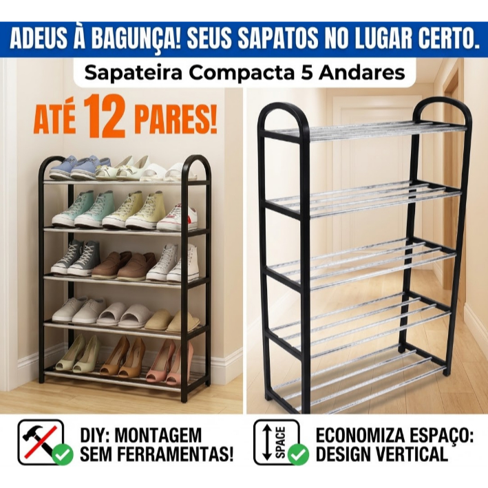 Sapateira Organizador de Sapatos 5 Andares 5 Prateleiras Compacta Desmontável Multiuso