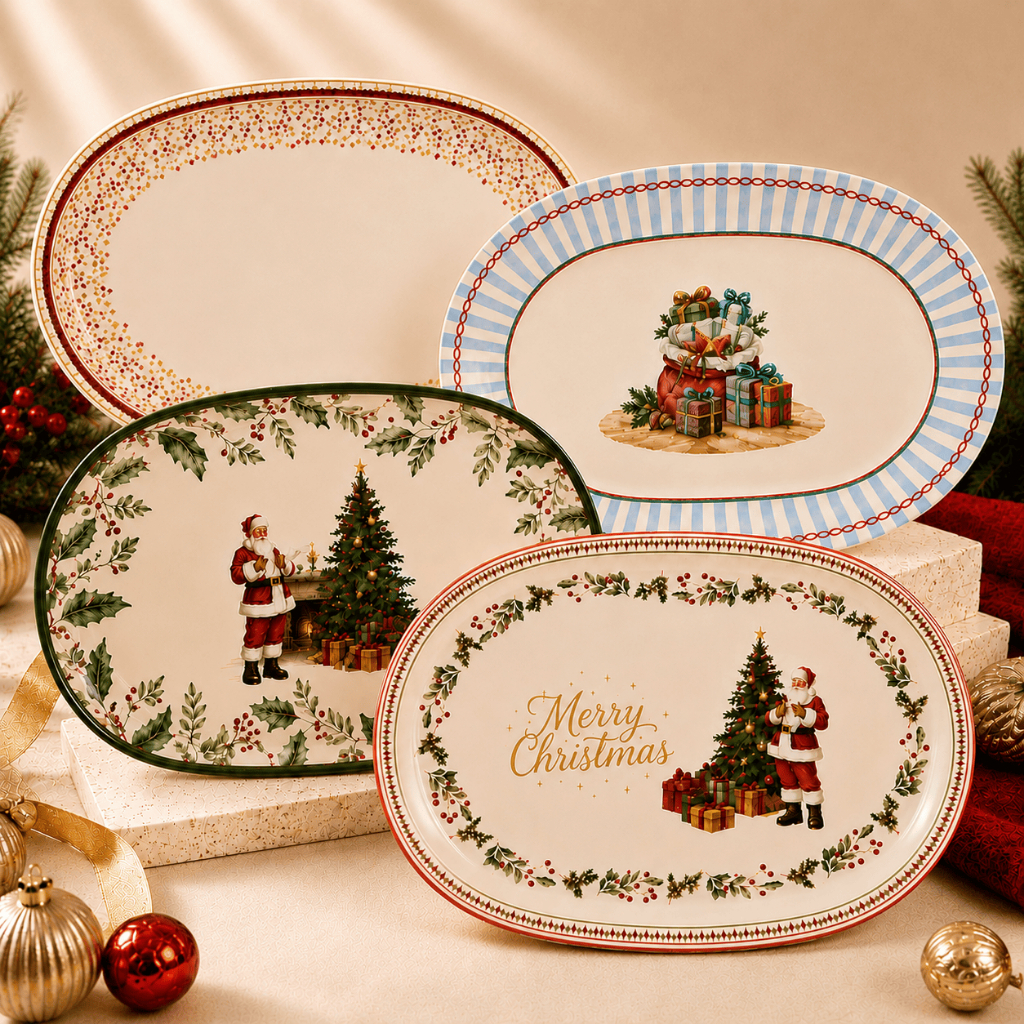 Travessa Natalina Alleanza Cerâmica 34cm para Servir Mesa Posta Ceia de Natal Decoração Natalina Confraternização