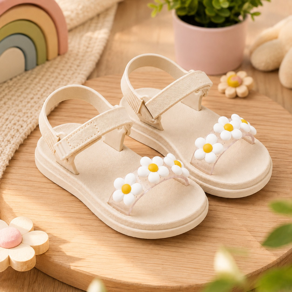 Sandália Infantil Velcro Feminina Papete Florzinha Colorida Modinha Casual Festa Dia a Dia