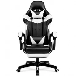 Cadeira Gamer 135° Reclinável 120kg Couro PU Apoio Pés Ergonômica Preto e branco