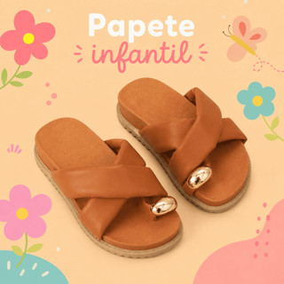 Sandália Infantil Feminina Dia das Crianças Rasteira Tiras Cruzadas Detalhe Dourado Leve e Confortável para Menina Verão