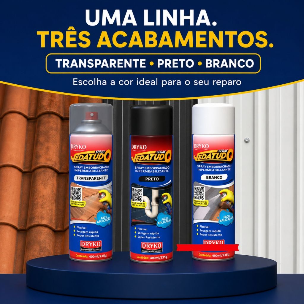 Spray Veda Tudo Borracha Líquida Impermeabilizante Branco Preto Incolor e Resistente a UV