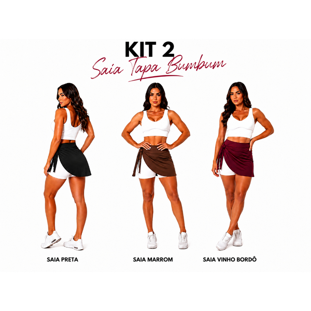 Kit 2 Saia Tapa Bumbum Feminino Para Academia
