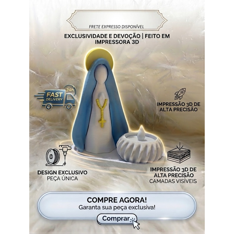 Kit Nossa Senhora com bandeja , porta vela e vela de led