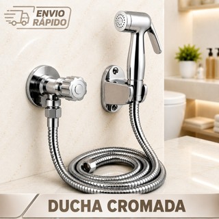 Ducha Higiênica Banheiro Cromada 100% Completa Mangueira Flexível ABS Chuveirinho Registro 1/4 Volta