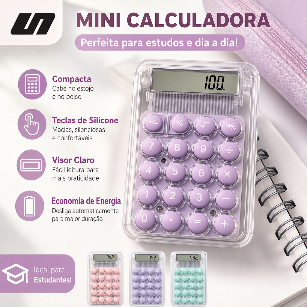 Calculadora Transparente Mini Portátil Para Estudante Escolar Material Papelaria