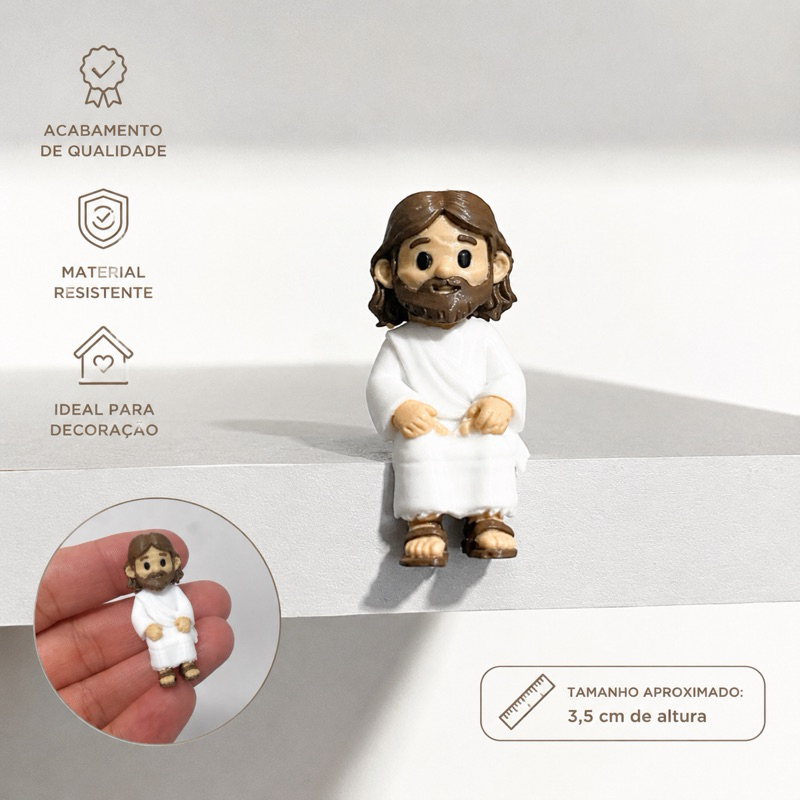 Mini Jesus Sentado Impressão 3D Decorativo Para Monitor Mesa Prateleira Nicho Carro