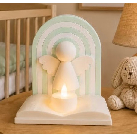 Anjo da Guarda Decorativo com Arco íris Vela LED e Bíblia | Quarto de Bebê | Presente Maternidade | Luminária | Batizado