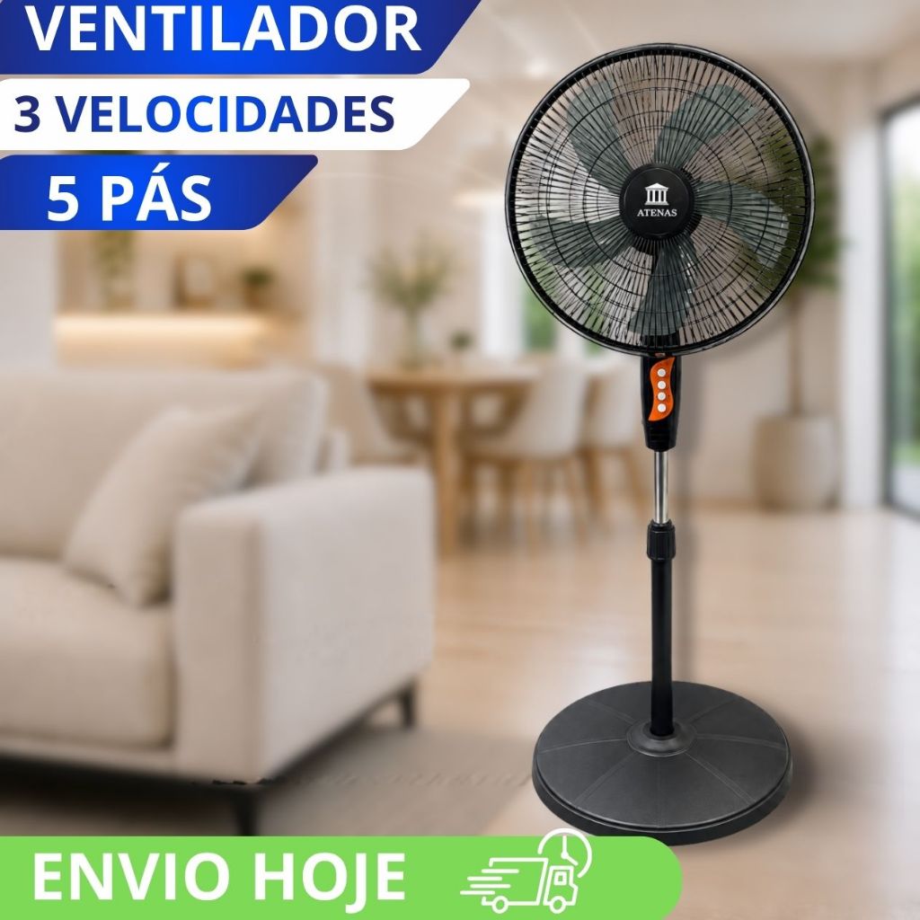 Ventilador De Coluna Inox Silencioso 5 Pás Power Turbo 115 Cm Preto Plástico
