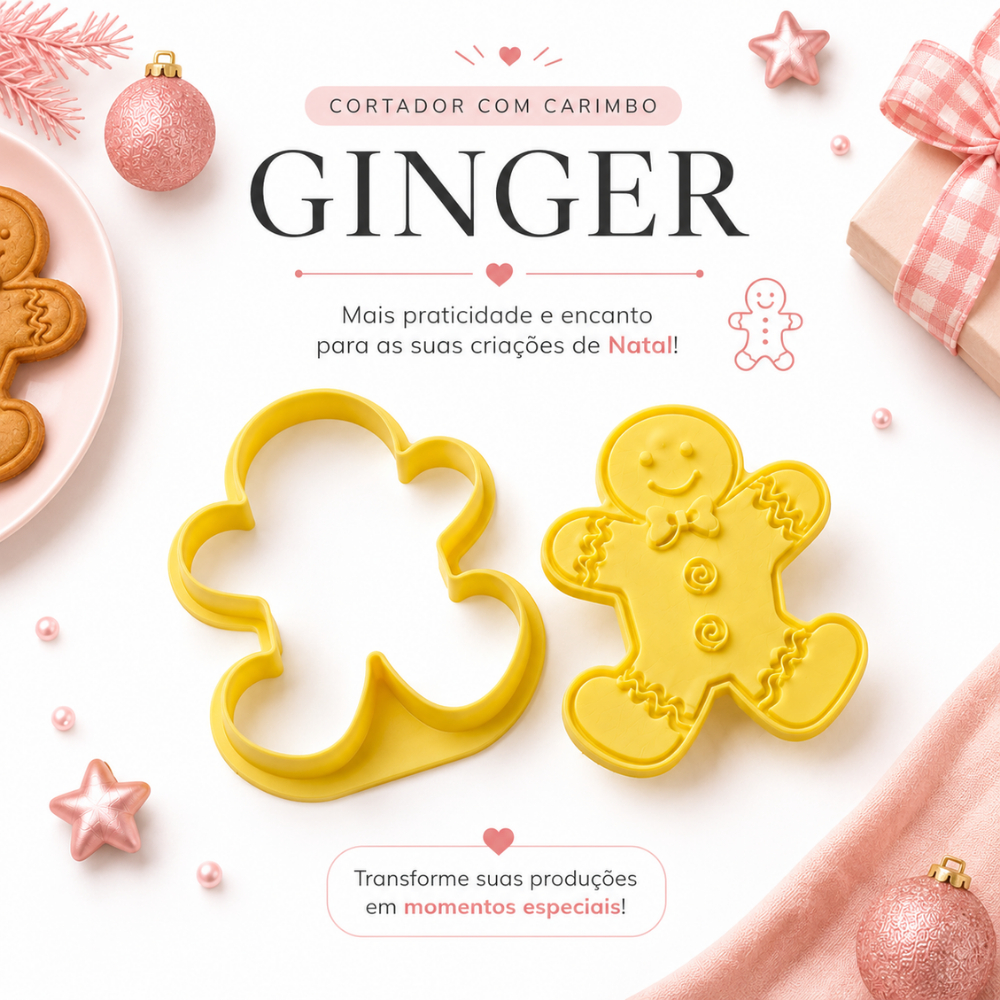 Cortador Com Carimbo De Natal Ginger 2 Peças Para Marcar Biscoitos Massas Pasta Americana BlueStar