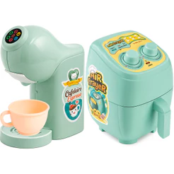Brinquedo Kit Cozinha Infantil Cafeteira Expresso + Air Fryer Verde Tiffany 2 peças faz de contas