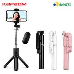 Tripé Bastão de Selfie Branco Preto Rosa Bluetooth 3 em 1 com Luz LED Controle Remoto Universal