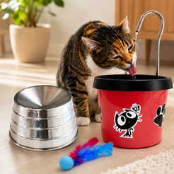 Bebedouro para Gato com Comedouro Ergonomico