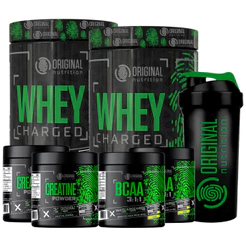 Kit 2x Suplemento em pó Whey Protein Charged + 2 Bcaa + 2 Creatina + Shaker - Original