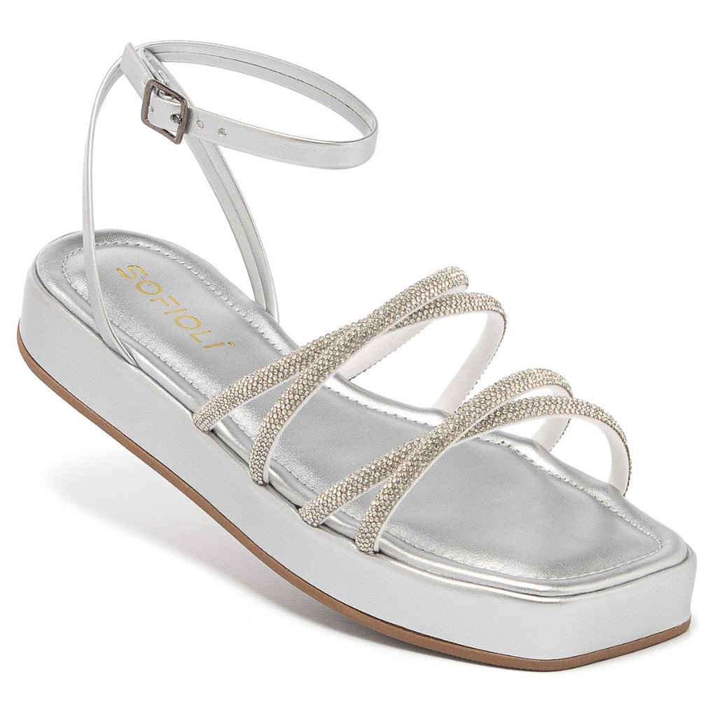 Sandália Feminina Flatform Rasteira Strass Tira Cruzadas Brilho Confortável Papete Original Promoção