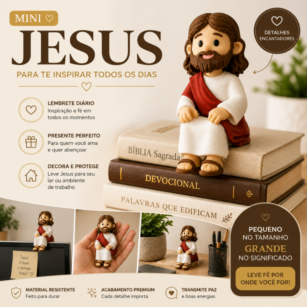 Mini Jesus Sentado para Monitor e Mesa | Decoração Religiosa Católica Presente
