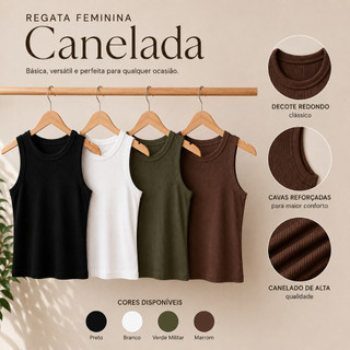 Kit 3 Regatas Feminina Canelada Básica Casual Verão
